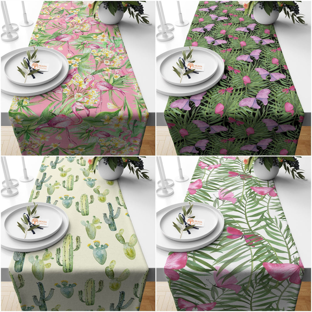 Flamingo Runner|Summer Tablecloth|Cactus Table Decor|Housewarming Runner|Farmhouse Tabletop|Butterfly Tabletop|Tropical Runner