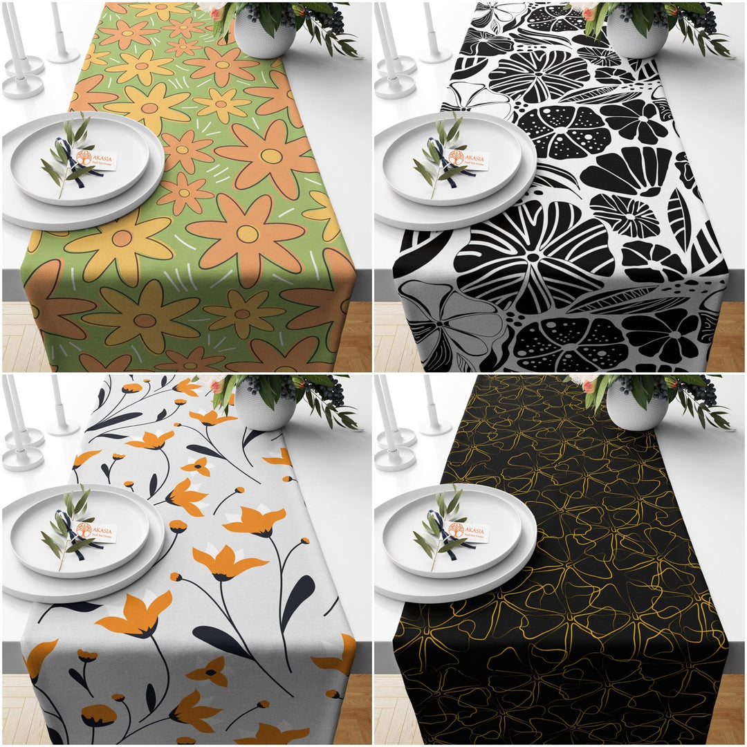 Modern Table Runner|Flower Tablecloth|Leaf and Flower Print Table Decor|Farmhouse Style Tabletop|Housewarming Floral Home Decor