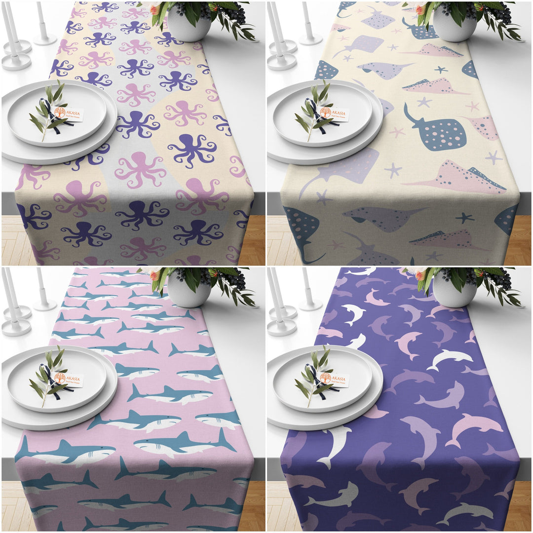 Beach House Runner|Octopus Decor|Decorative Table Top|Shark Table Top|Dolphin Home Decor|Octopus Tablecloth|Coastal Runner