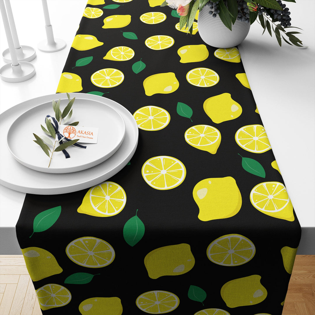 Floral Table Runner|Abstract Flower Tablecloth|Decorative Tabletop|Summer Home Decor|Farmhouse Kitchen Decor|Housewarming Lemon Table Cloth