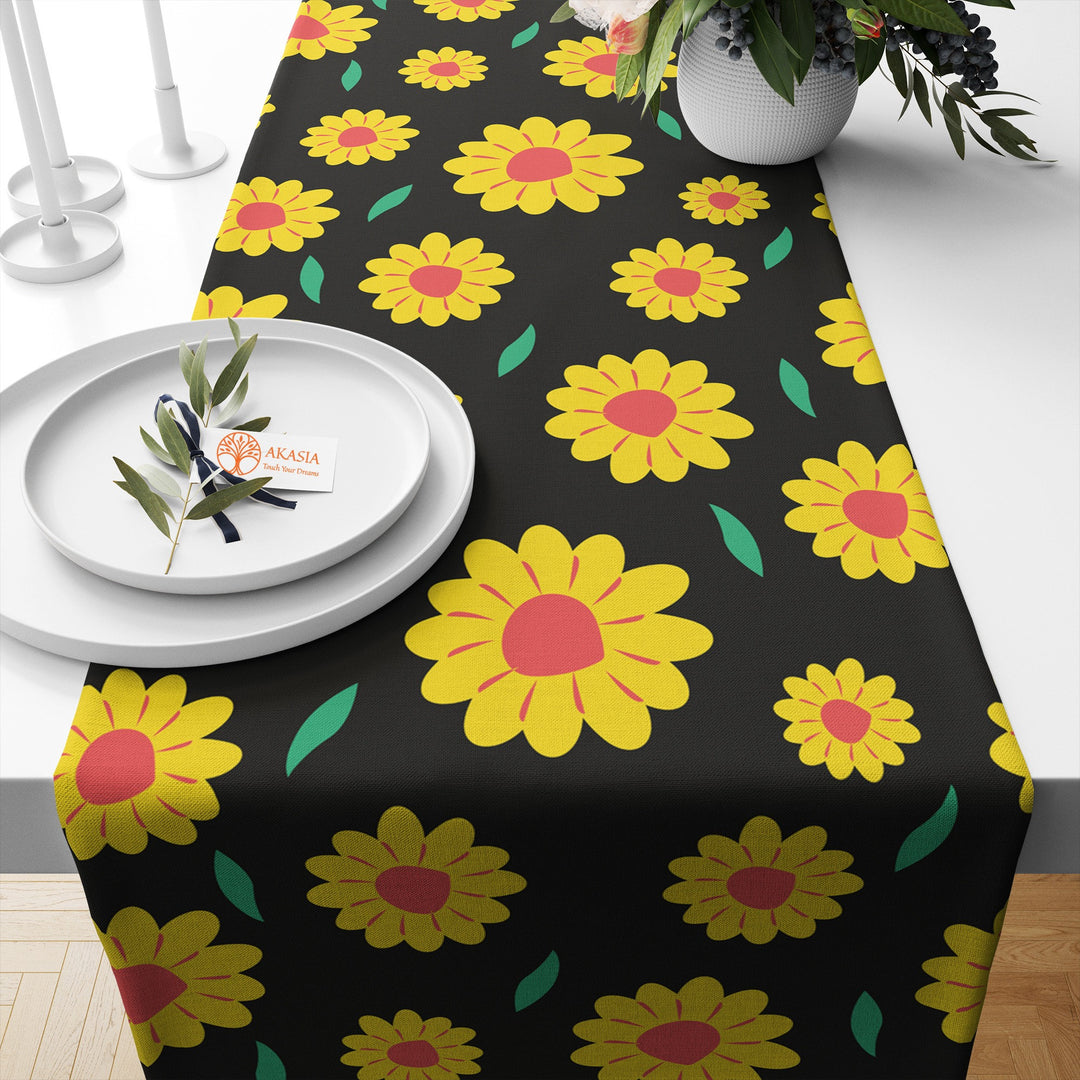 Floral Table Runner|Abstract Flower Tablecloth|Decorative Tabletop|Summer Home Decor|Farmhouse Kitchen Decor|Housewarming Lemon Table Cloth