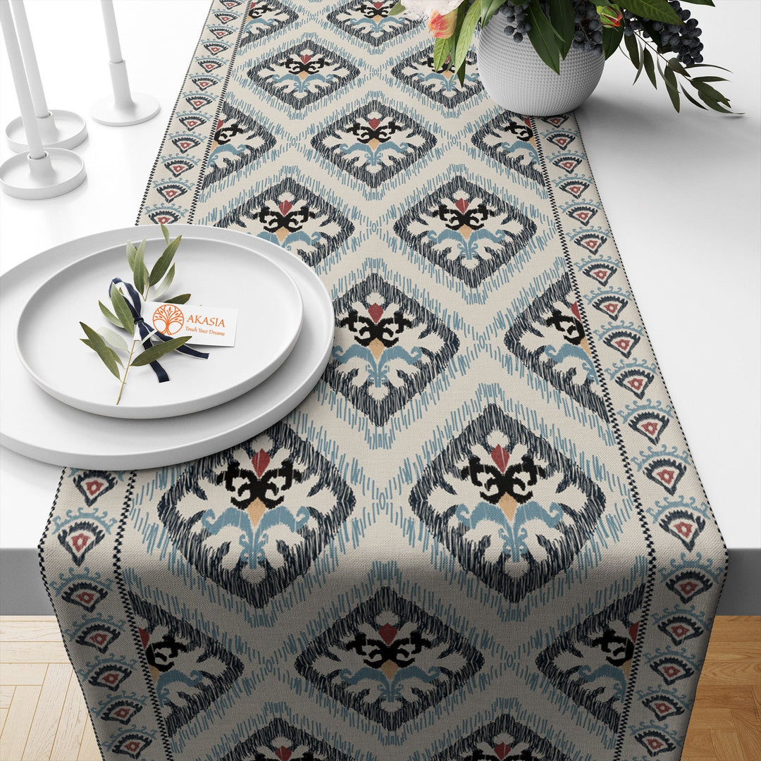 17x55 Ethnic Table Runner|Authentic Table Top|Ethnic Motif Decor|Geometric Tablecloth|Farmhouse Kitchen Tablecloth|Decorative Runner