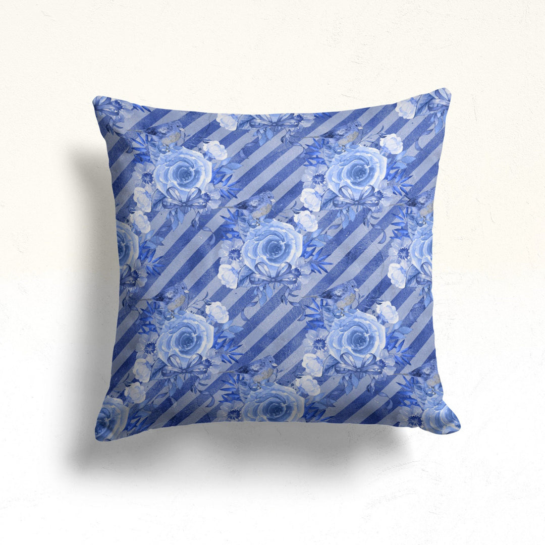 Blue Rose Pillow Case|Floral Porch Decor|Floral Cushion Cover|Farmhouse Cushion Case|Decorative Throw Pillowtop|Boho Bedding Pillow