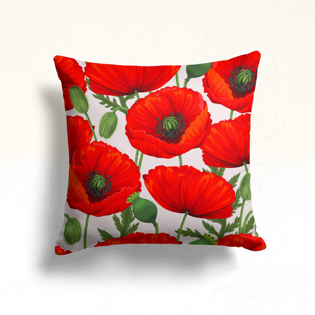 Red Floral Pillow Cover|Decorative Pillow Sham|Summer Cushion Case|Farmhouse Decor|Housewarming Cushion Case|Throw Pillowcase