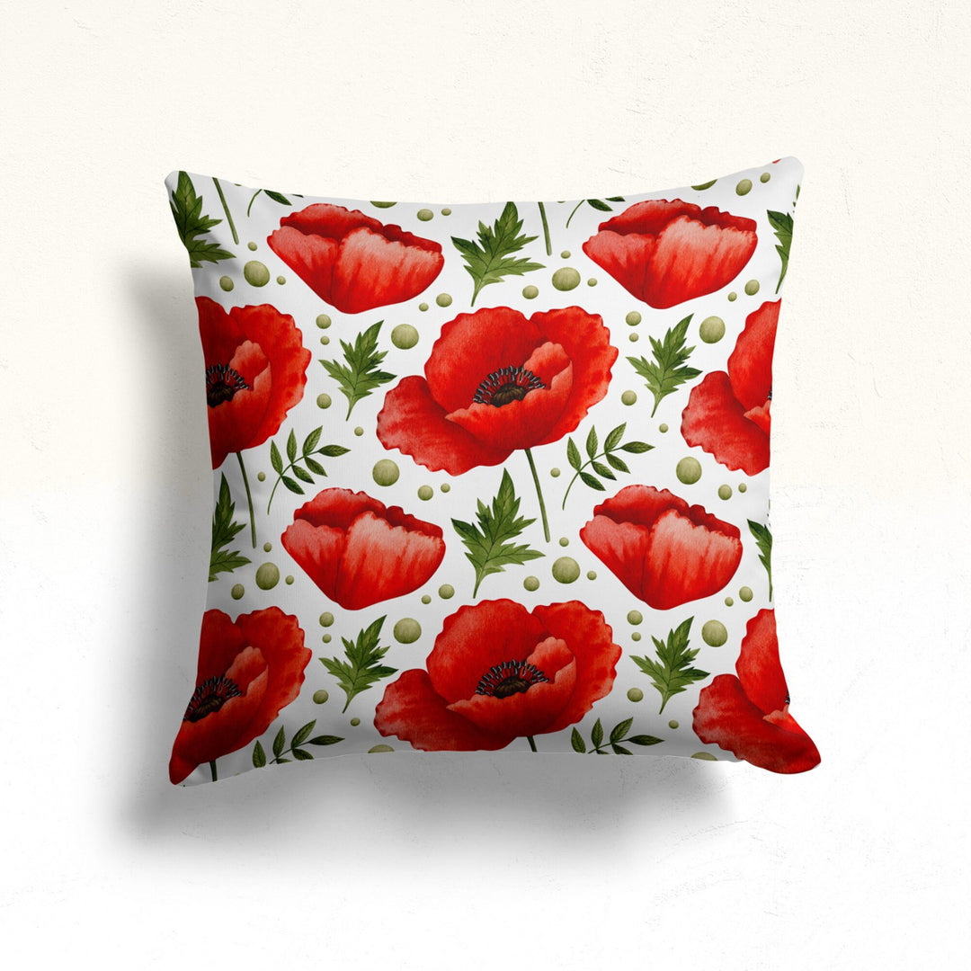 Red Floral Pillow Cover|Decorative Pillow Sham|Summer Cushion Case|Farmhouse Decor|Housewarming Cushion Case|Throw Pillowcase