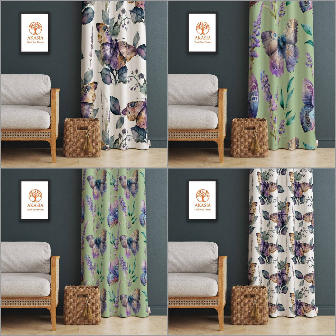 Floral Butterfly Curtain|Butterfly Print Living Room Curtain|Housewarming Window Decor|Thermal Insulated Panel Window Treatment