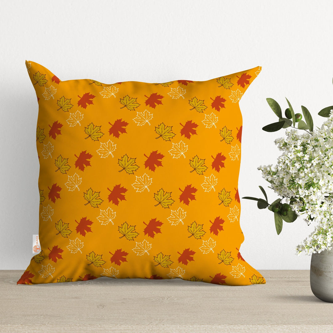 Fall Pillow Case|Autumn Pillow Cover|Pumpkin Cushion Case|Dry Leaves Pillowtop|Boho Bedding Decor|Outdoor Cushion Cover