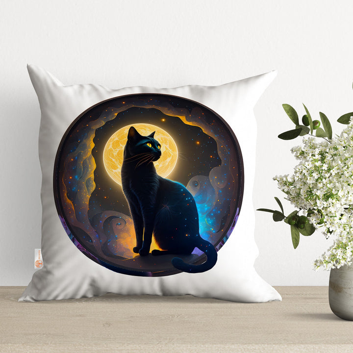 Black Cat Pillow Case|Moon Pillow Cover|Mystic Cushion Case|Animal Pillowtop|Boho Bedding Decor|Outdoor Cushion Cover