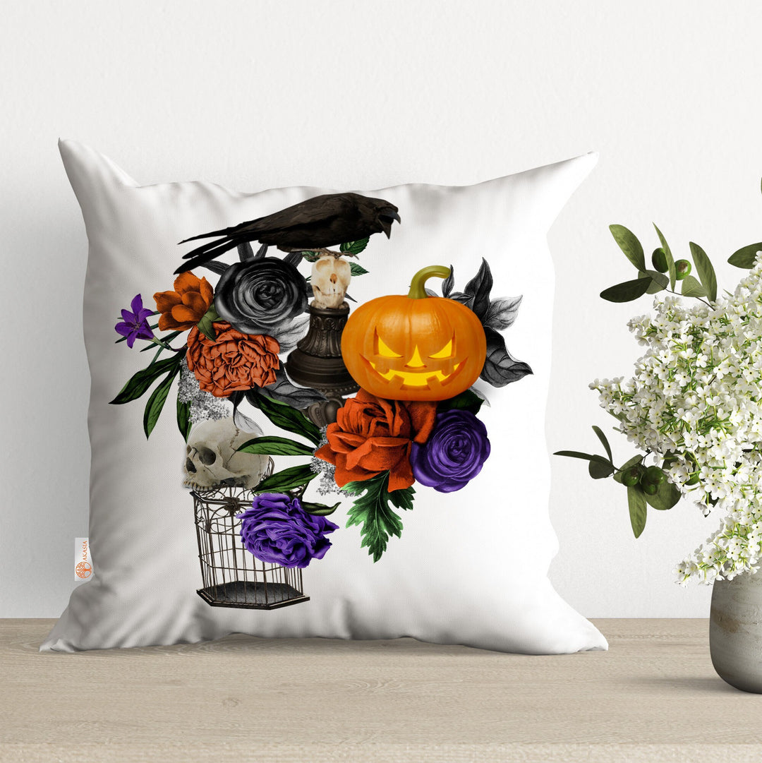 Halloween Pillow Cover|Carved Pumpkin Decor|Skull Pillow Case|Scary Pillowcase|Floral Fall Cushion Case|Outdoor Cushion Cover