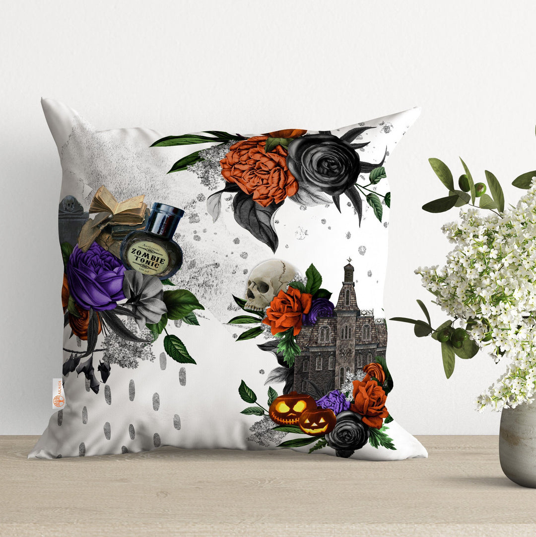 Halloween Pillow Cover|Carved Pumpkin Decor|Skull Pillow Case|Scary Pillowcase|Floral Fall Cushion Case|Outdoor Cushion Cover