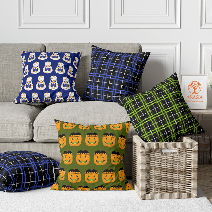 Halloween Pillow Cover|Carved Pumpkin Pillowtop|Plaid Pillow Case|Scary Pillowcase|Geometric Fall Cushion Case|Outdoor Cushion Cover