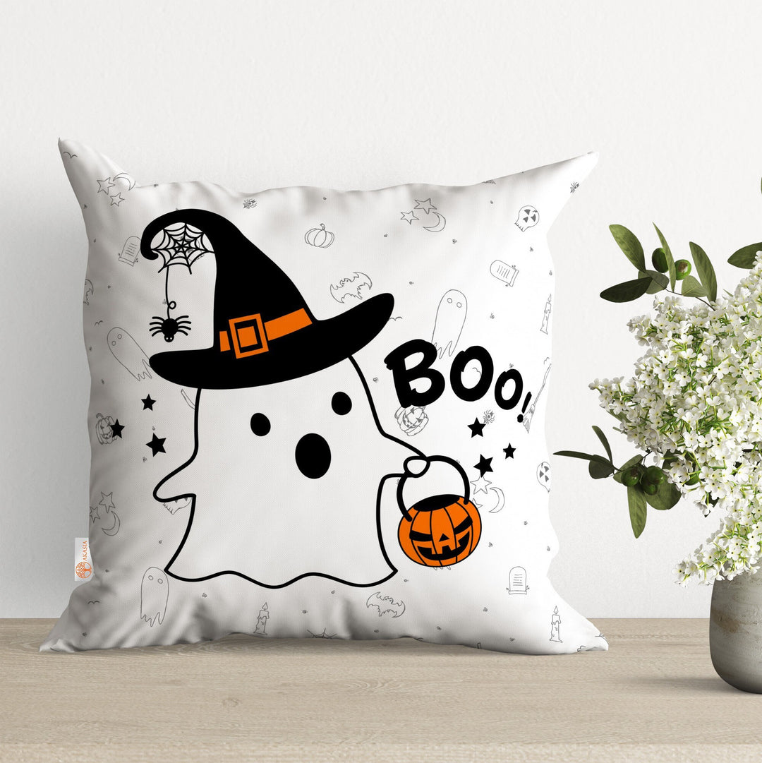 Halloween Pillowtop|Carved Pumpkin Decor|Boo Pillow Case|Ghost Pillowcase|Haunted House Cushion Case|Trick or Treat Cushion Cover