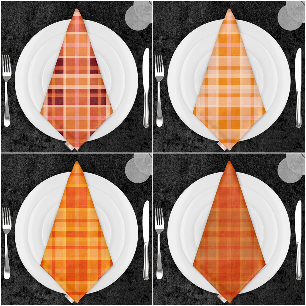 Plaid Fabric Napkin|Checkered Napkin|Geometric Cloth Serviette|Orange Kitchen Decor|Plaid Handkerchief|Farmhouse Table|Reusable Tableware