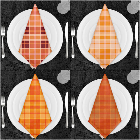 Plaid Fabric Napkin|Checkered Napkin|Geometric Cloth Serviette|Orange Kitchen Decor|Plaid Handkerchief|Farmhouse Table|Reusable Tableware