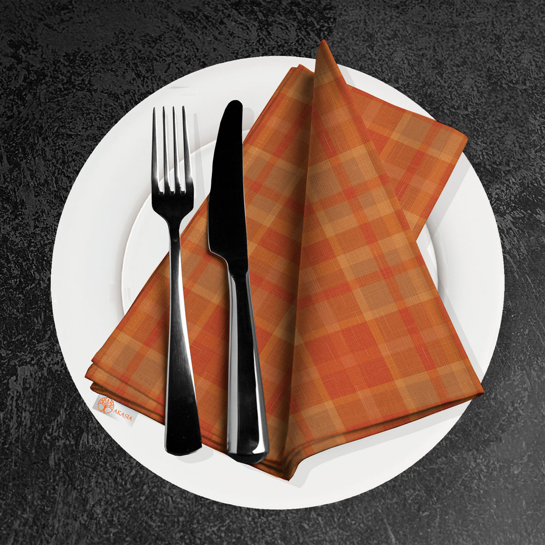 Plaid Fabric Napkin|Checkered Napkin|Geometric Cloth Serviette|Orange Kitchen Decor|Plaid Handkerchief|Farmhouse Table|Reusable Tableware