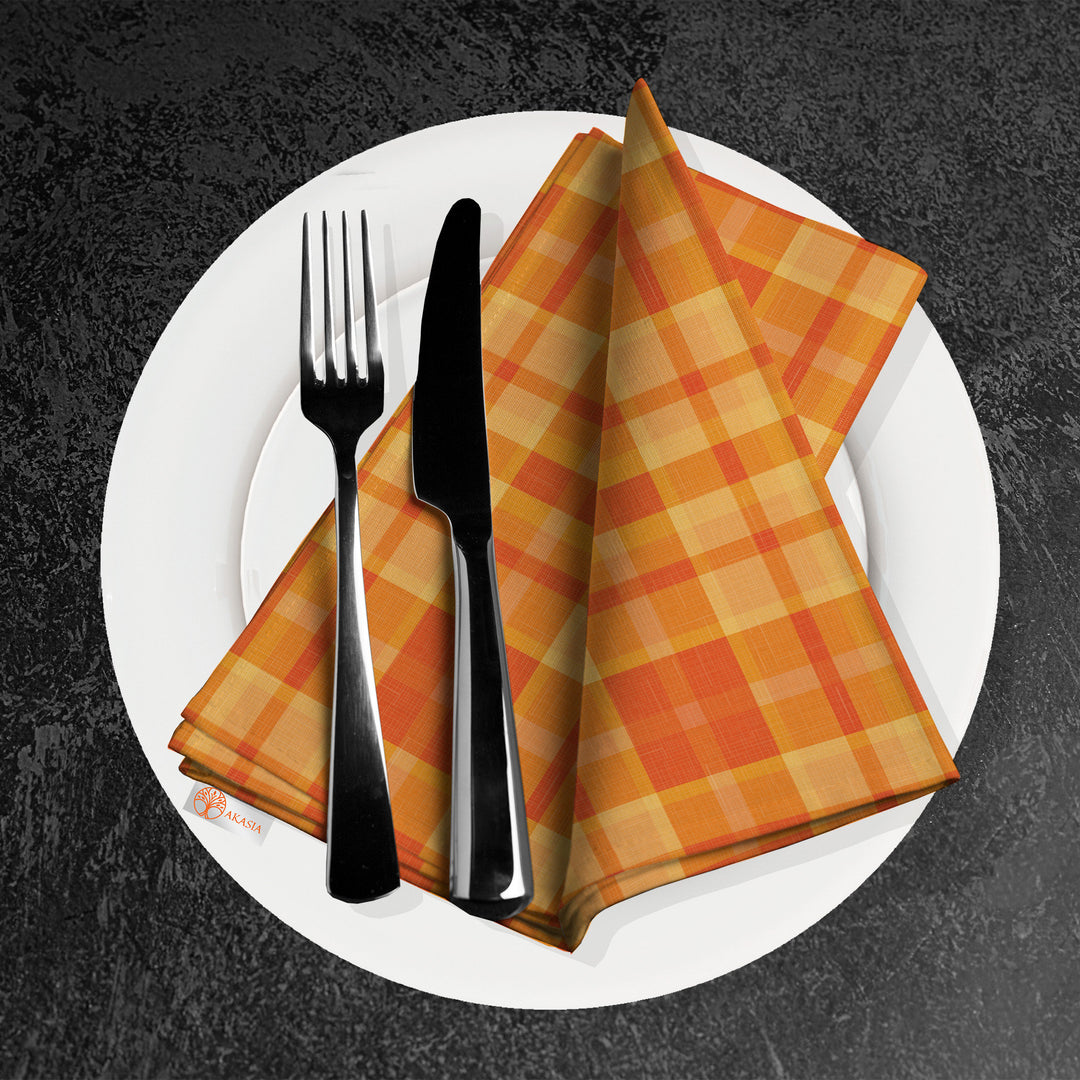 Plaid Fabric Napkin|Checkered Napkin|Geometric Cloth Serviette|Orange Kitchen Decor|Plaid Handkerchief|Farmhouse Table|Reusable Tableware