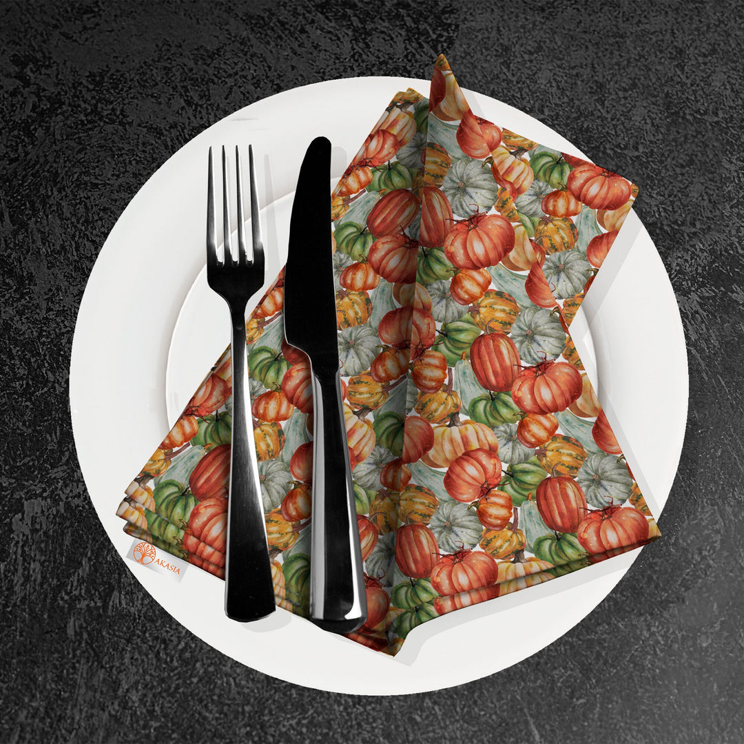 Fall Fabric Napkin|Pumpkin Print Napkin|Autumn Handkerchief|Sunflower Napkin|Farmhouse Autumn Tableware|Housewarming Napkin