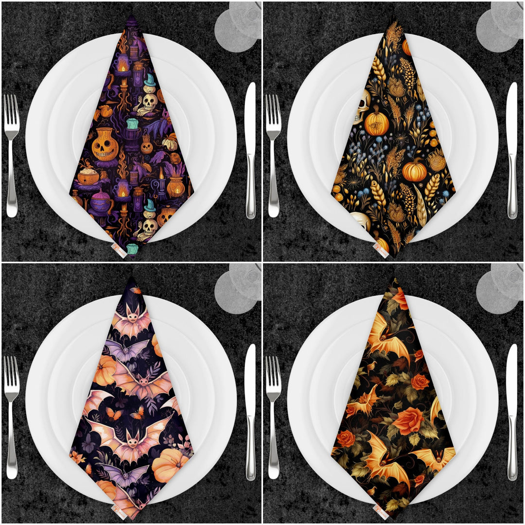 Halloween Napkin|Bat Print Napkin|Carved Pumpkin Napkin|Farmhouse Autumn Tableware|Housewarming Napkin|Fall Fabric Napkin