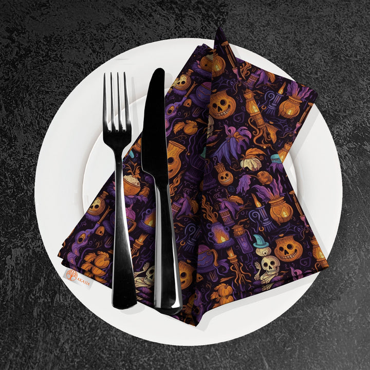 Halloween Napkin|Bat Print Napkin|Carved Pumpkin Napkin|Farmhouse Autumn Tableware|Housewarming Napkin|Fall Fabric Napkin