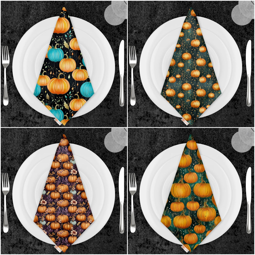 Pumpkin Print Napkin|Orange and Turquoise Pumpkin Napkin|Autumn Handkerchief|Farmhouse Autumn Tableware|Housewarming Fall Napkin