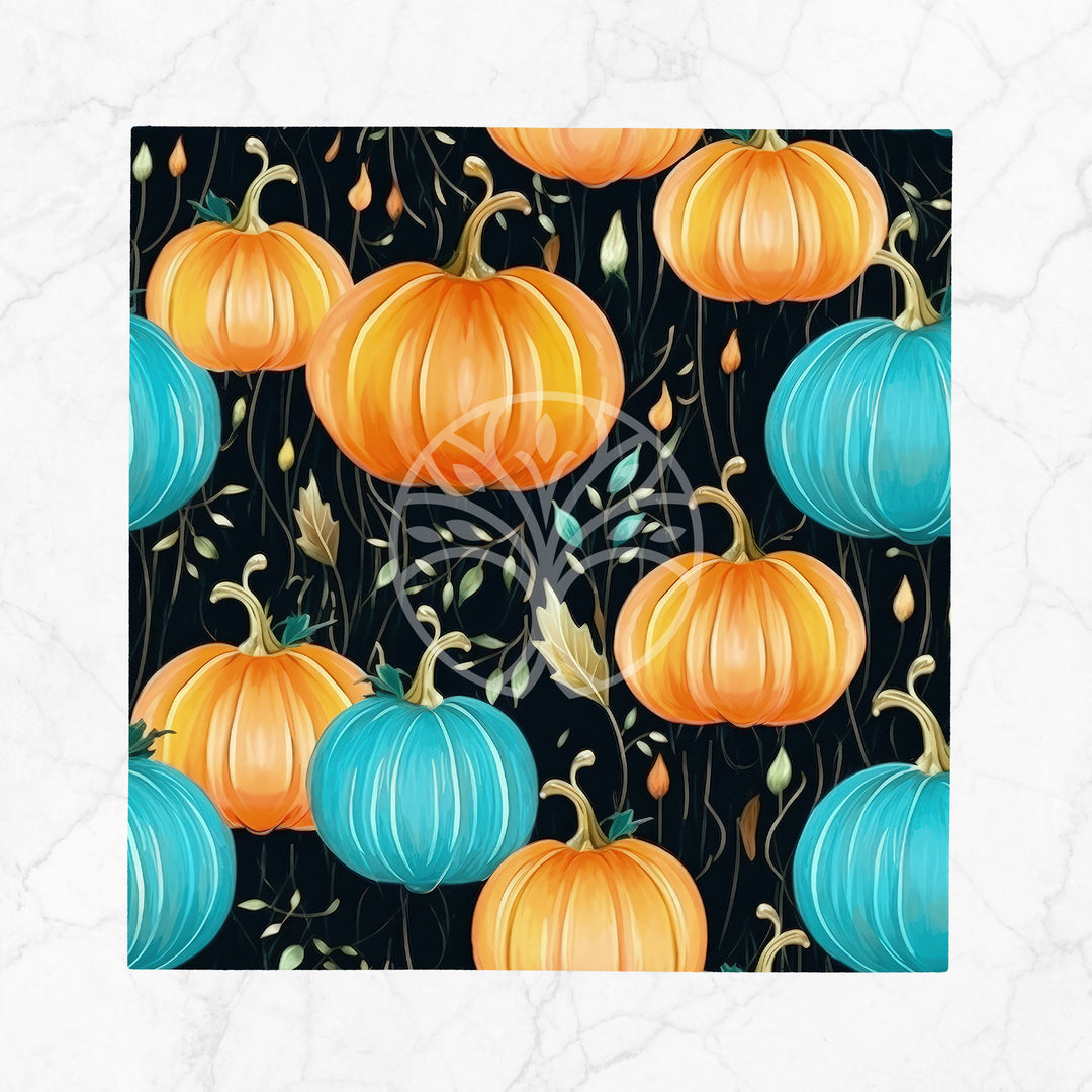 Pumpkin Print Napkin|Orange and Turquoise Pumpkin Napkin|Autumn Handkerchief|Farmhouse Autumn Tableware|Housewarming Fall Napkin