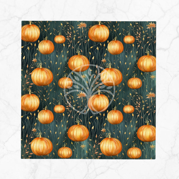 Pumpkin Print Napkin|Orange and Turquoise Pumpkin Napkin|Autumn Handkerchief|Farmhouse Autumn Tableware|Housewarming Fall Napkin