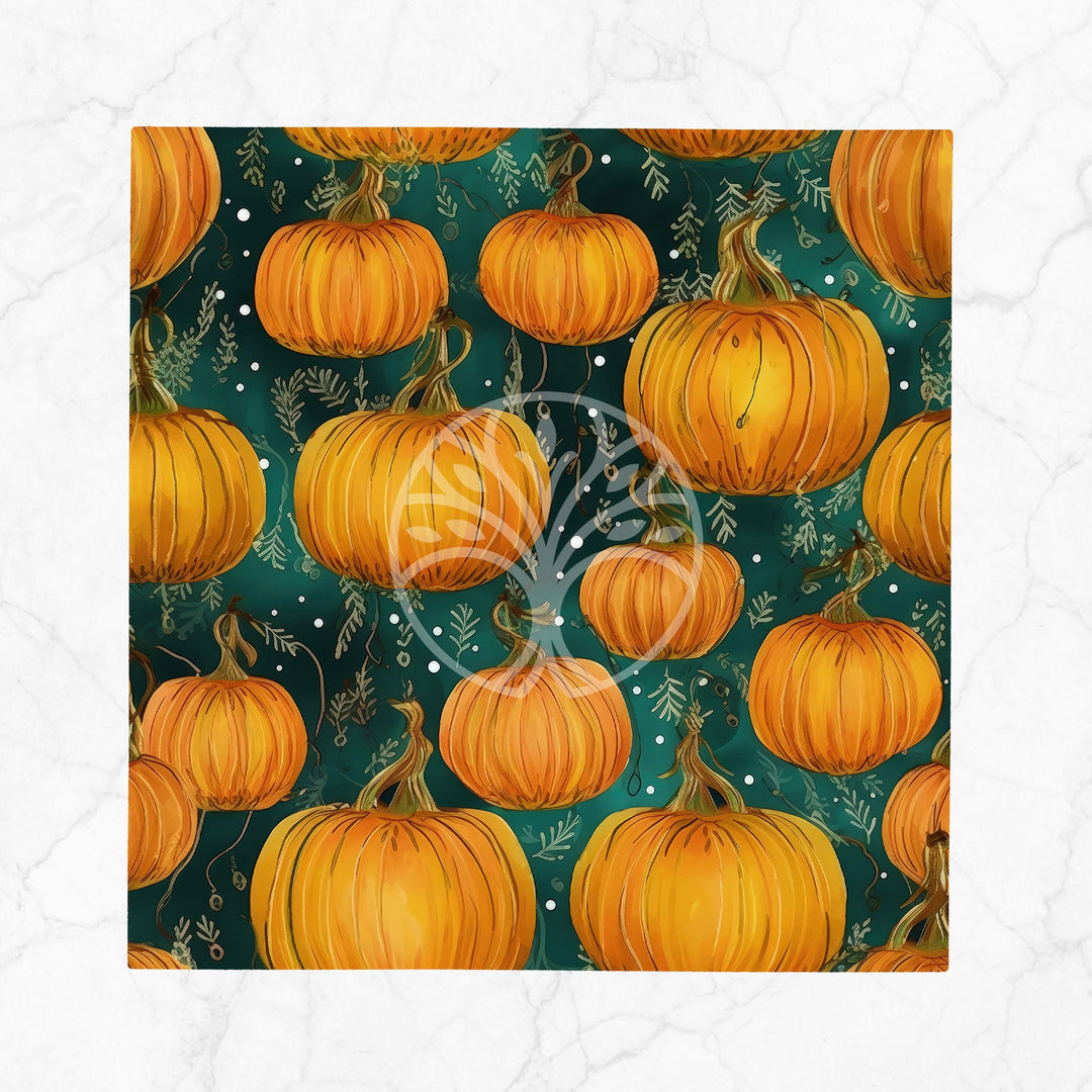 Pumpkin Print Napkin|Orange and Turquoise Pumpkin Napkin|Autumn Handkerchief|Farmhouse Autumn Tableware|Housewarming Fall Napkin