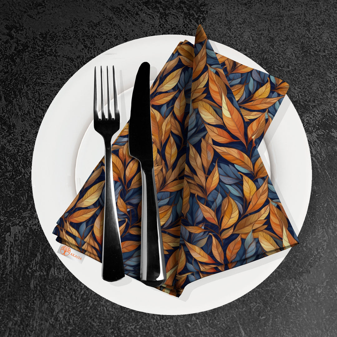 Fall Fabric Napkin|Pumpkin Print Napkin|Dry Leaves Napkin|Autumn Handkerchief|Farmhouse Autumn Tableware|Housewarming Fall Decor