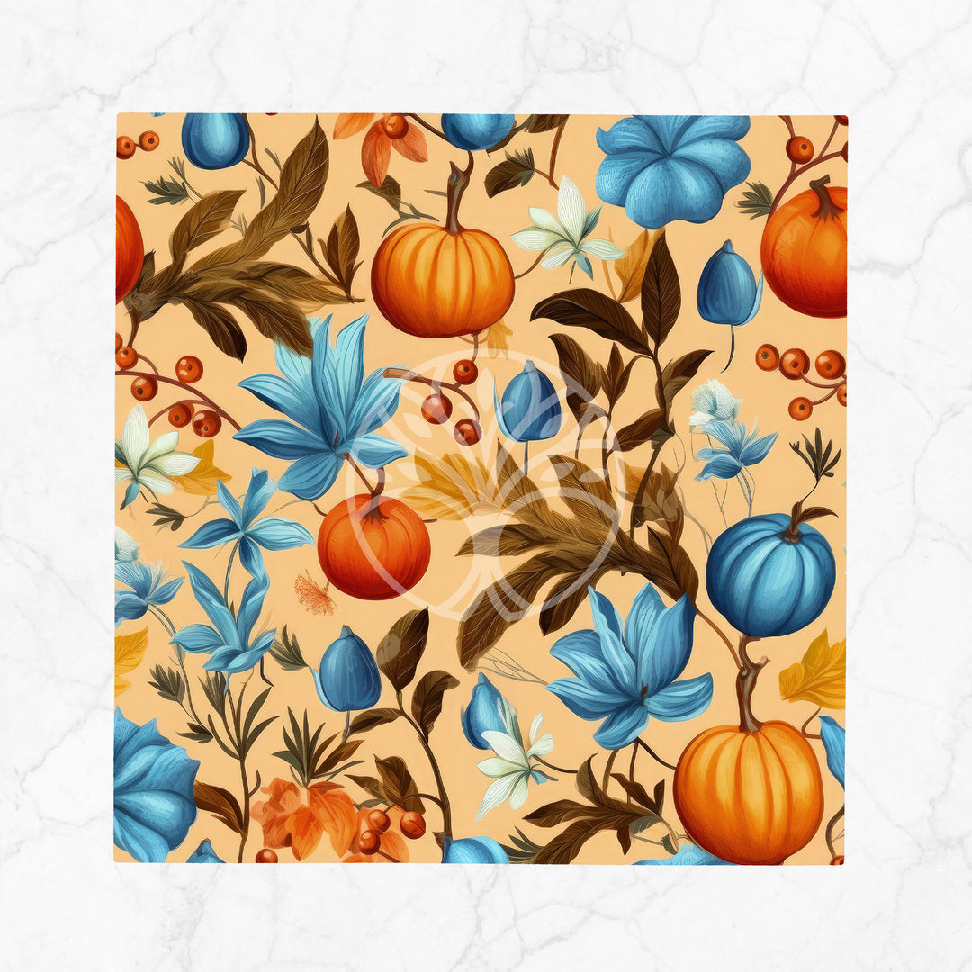 Fall Fabric Napkin|Pumpkin Print Napkin|Dry Leaves Napkin|Autumn Handkerchief|Farmhouse Autumn Tableware|Housewarming Fall Decor