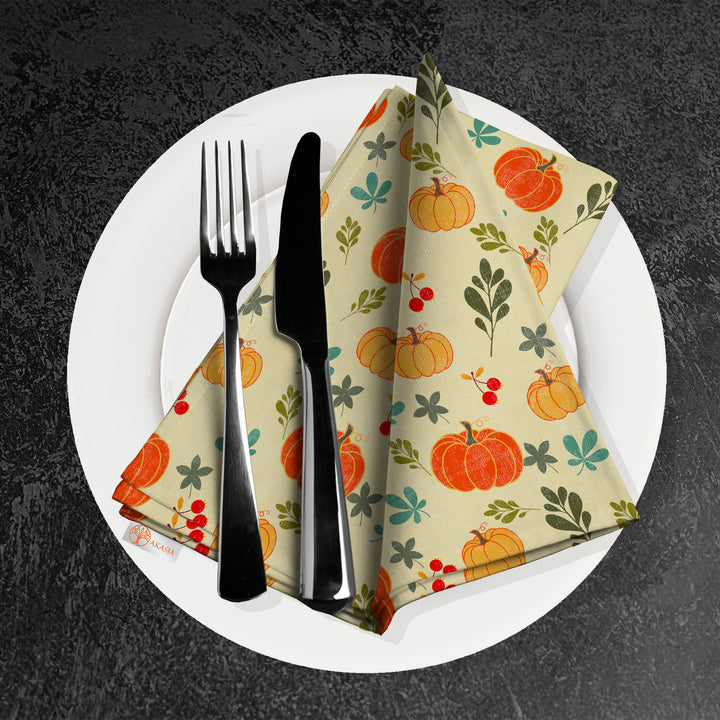 Fall Fabric Napkin|Pumpkin Print Napkin|Dry Leaf Acorn Napkin|Plaid Handkerchief|Farmhouse Autumn Tableware|Thanksgiving Decor