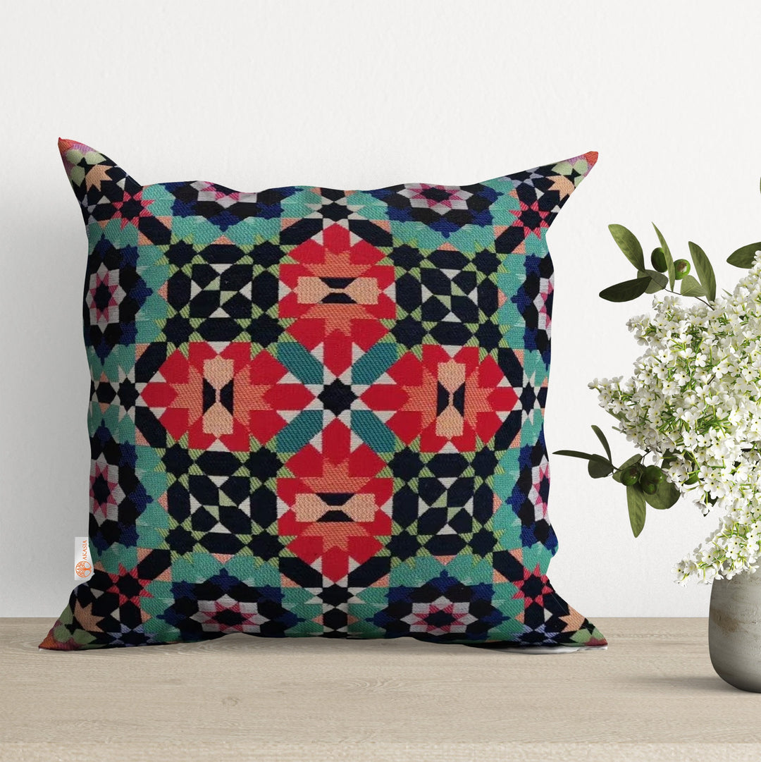 Tapestry Pillow Cover with Floral Geometric Design