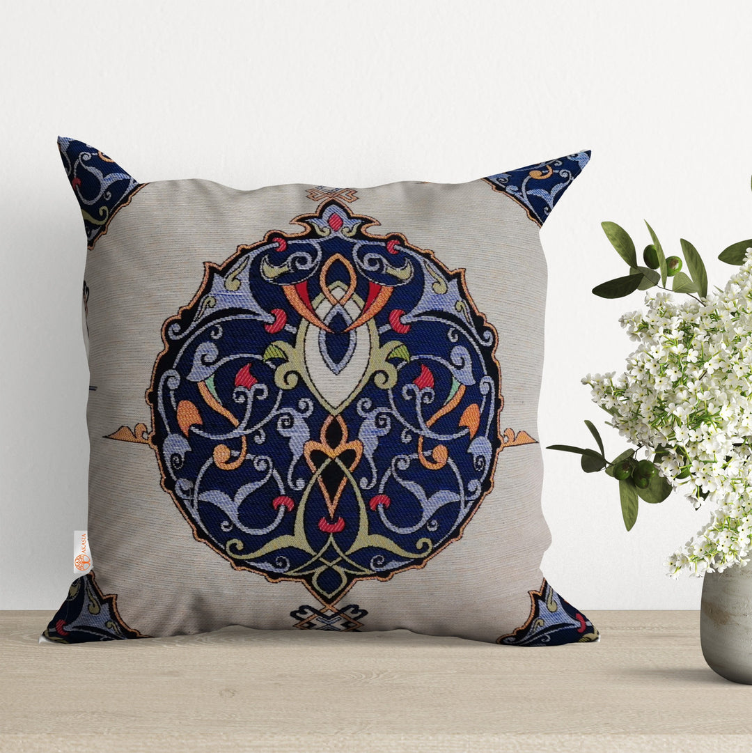 Tapestry Pillow Cover with Floral Geometric Design