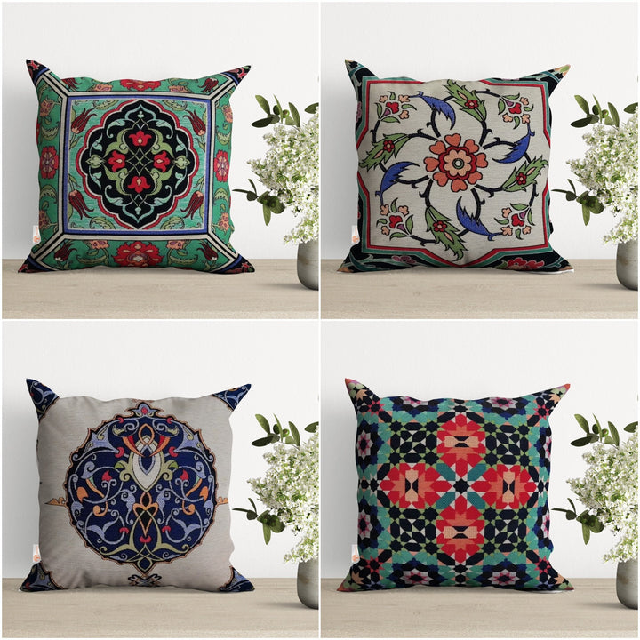 Tapestry Pillow Cover with Floral Geometric Design