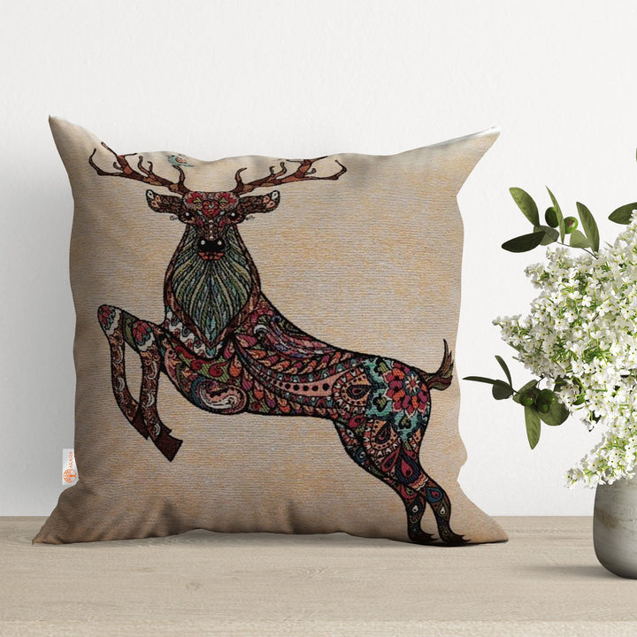 Deer and Elephant Print Handmade Belgian Gobelin Tapestry Cushion Cover