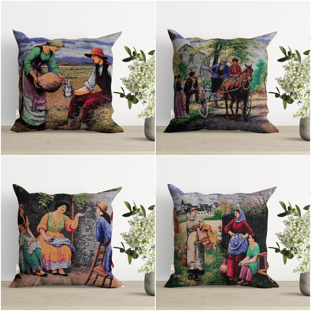 Tapestry Pillow Cover with Farm People