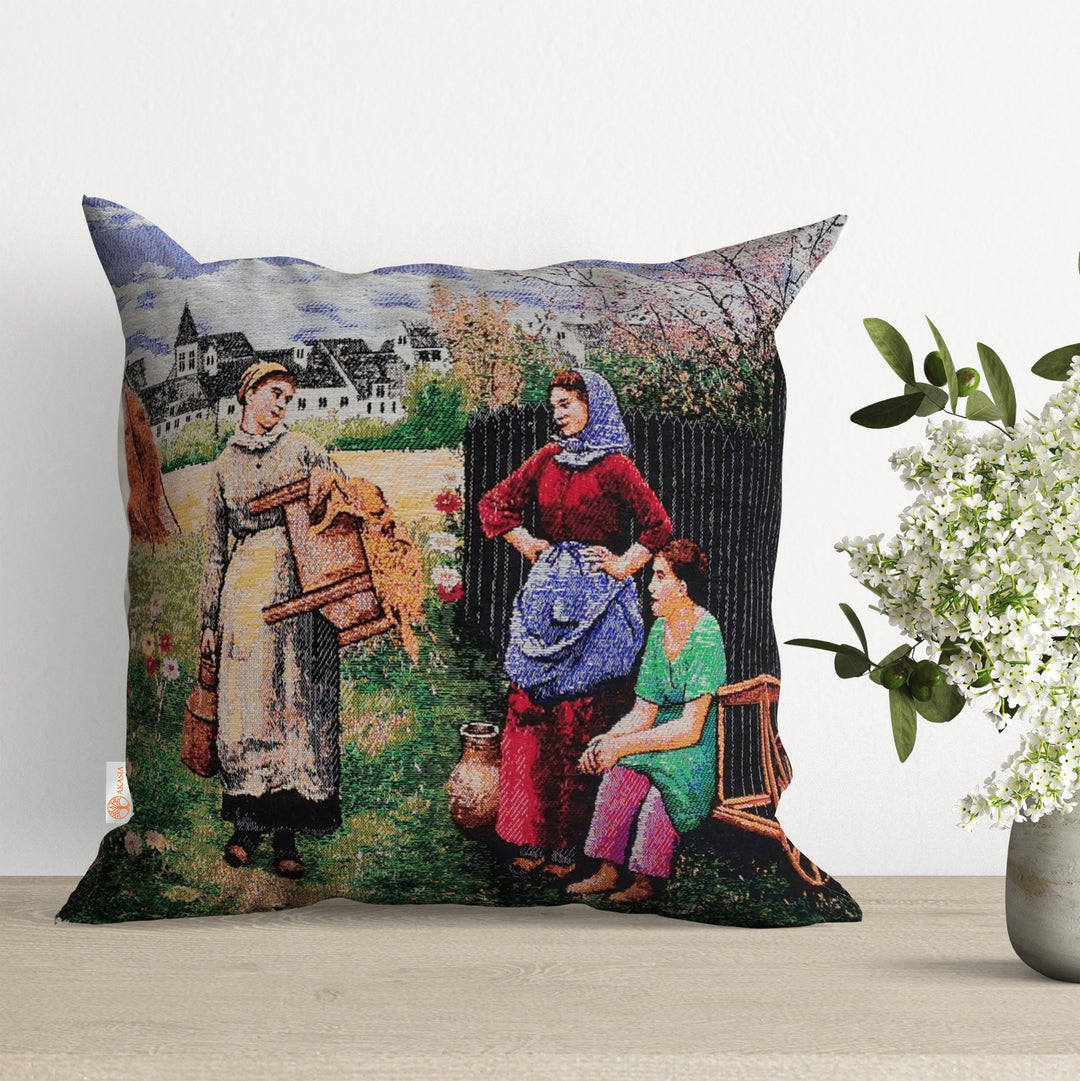 Tapestry Pillow Cover with Farm People