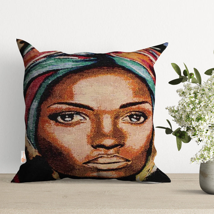 African Woman Print Gobelin Tapestry Throw Pillow Cover