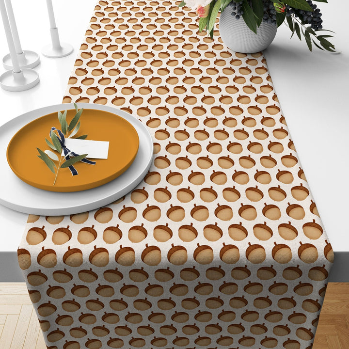 Fall Table Runner|Acorn Tablecloth|Thanksgiving Decor|Farmhouse Style Tabletop|Housewarming Fall Home Decor|Autumn Table Runner