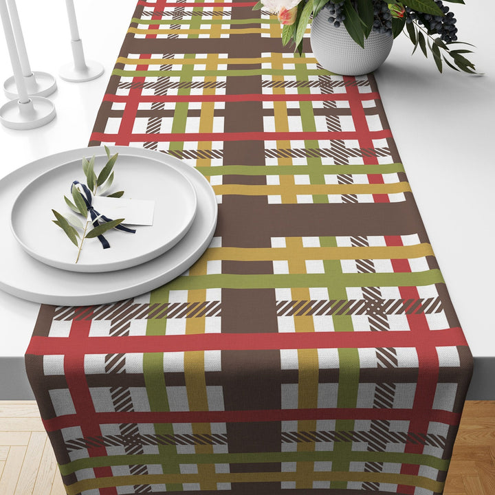 Fall Trend Table Runner|Flower Drawing Tablecloth|Leaf and Flower Print Table Decor|Farmhouse Plaid Tabletop|Housewarming Fall Home Decor