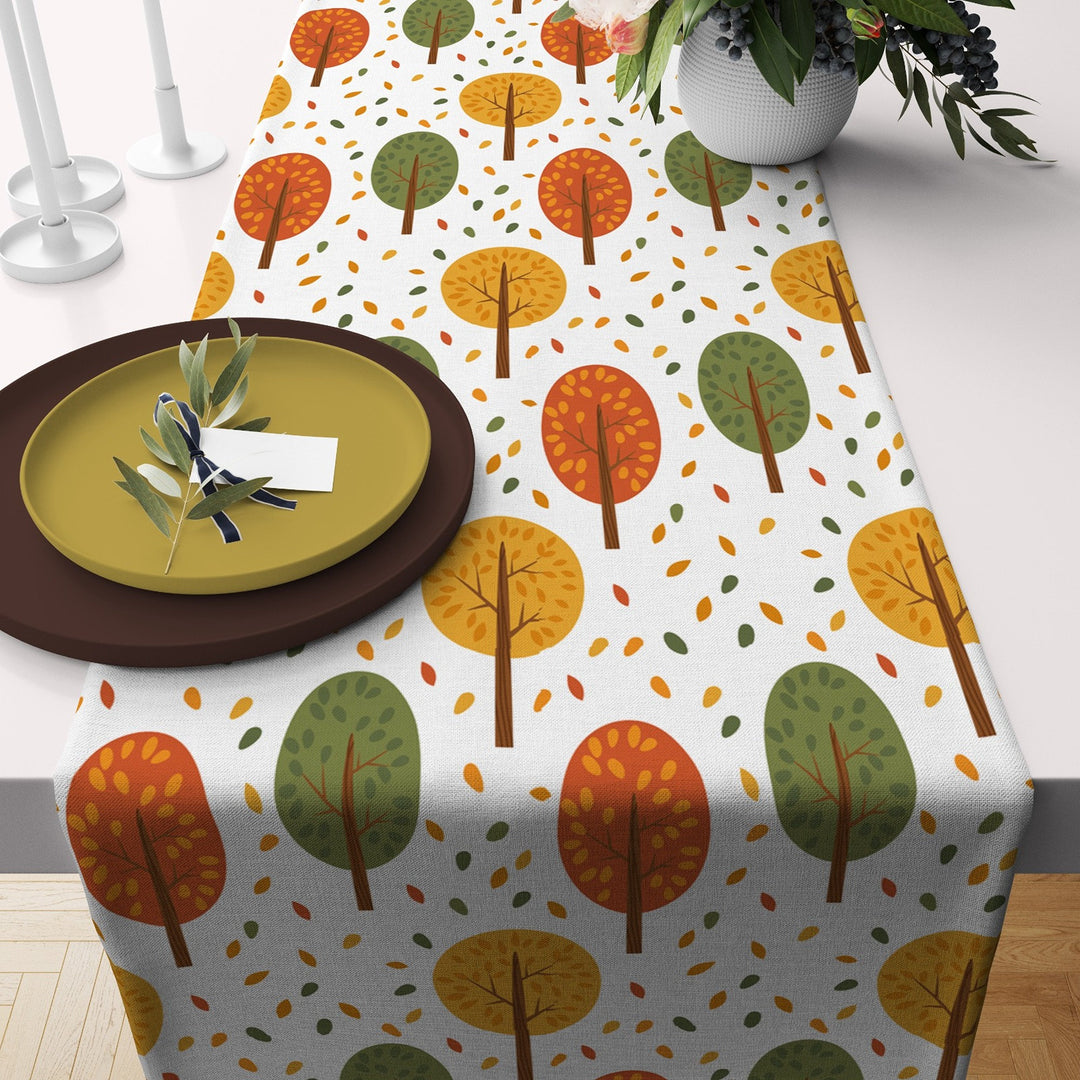 Fall Trend Table Runner|Flower Drawing Tablecloth|Leaf and Flower Print Table Decor|Farmhouse Plaid Tabletop|Housewarming Fall Home Decor