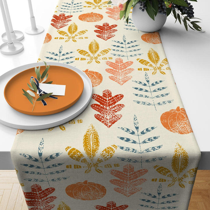 Fall Trend Table Runner|Flower Drawing Tablecloth|Leaf and Flower Print Table Decor|Farmhouse Plaid Tabletop|Housewarming Fall Home Decor