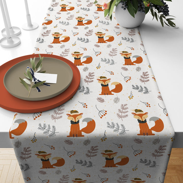 Autumn Table Runner|Fox Print Tablecloth|Fall Trend Animal Table Decor|Farmhouse Style Tabletop|Housewarming Thanksgiving Decor