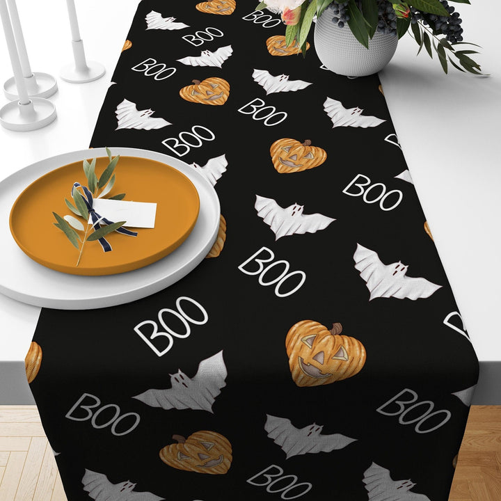 Halloween Tabletop|Ghost Table Runner|Scary Table Decor|Black Cat Tabletop|Housewarming Halloween Home Decor|Boo Print Table Runner