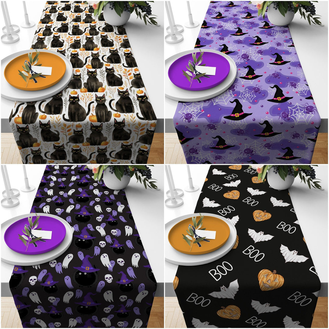 Halloween Tabletop|Ghost Table Runner|Scary Table Decor|Black Cat Tabletop|Housewarming Halloween Home Decor|Boo Print Table Runner