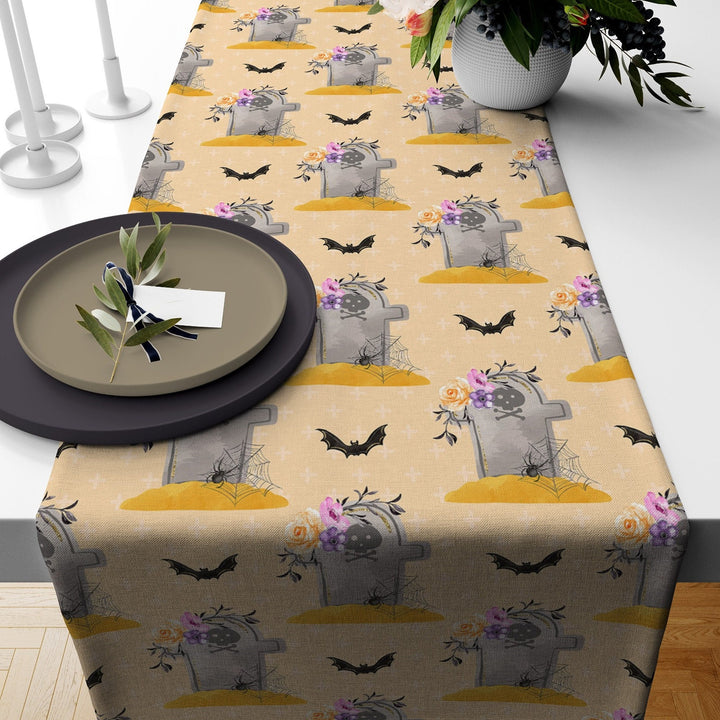 Skull Print Runner|Halloween Table Runner|Scarecrow Runner|Witch Print Tabletop|Halloween Home Decor|Beware Print Table Runner