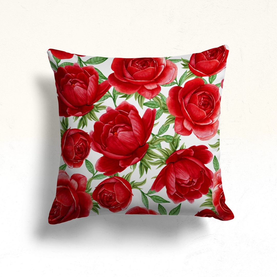 Red Floral Pillow Cover|Decorative Pillow Sham|Summer Cushion Case|Farmhouse Decor|Housewarming Cushion Case|Throw Pillowcase