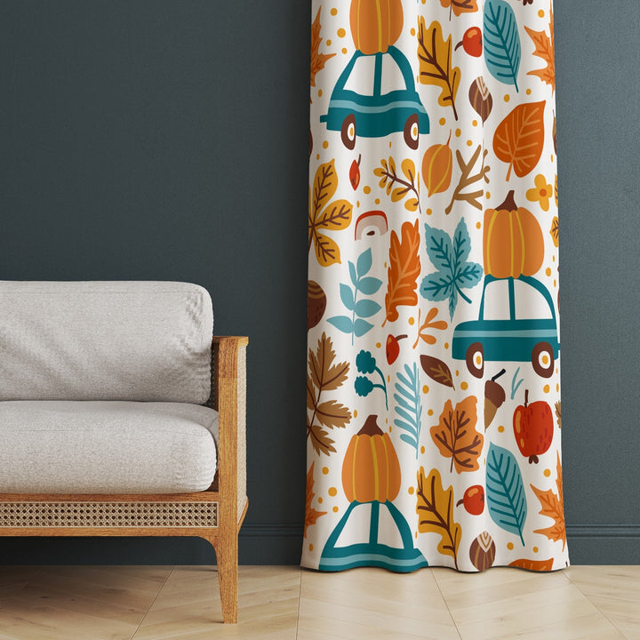 Fall Trend Curtain|Autumn Curtain|Thermal Insulated Window Treatment|Pumpkin Home Decor|Thanksgiving Window Decor|Car Print Curtain