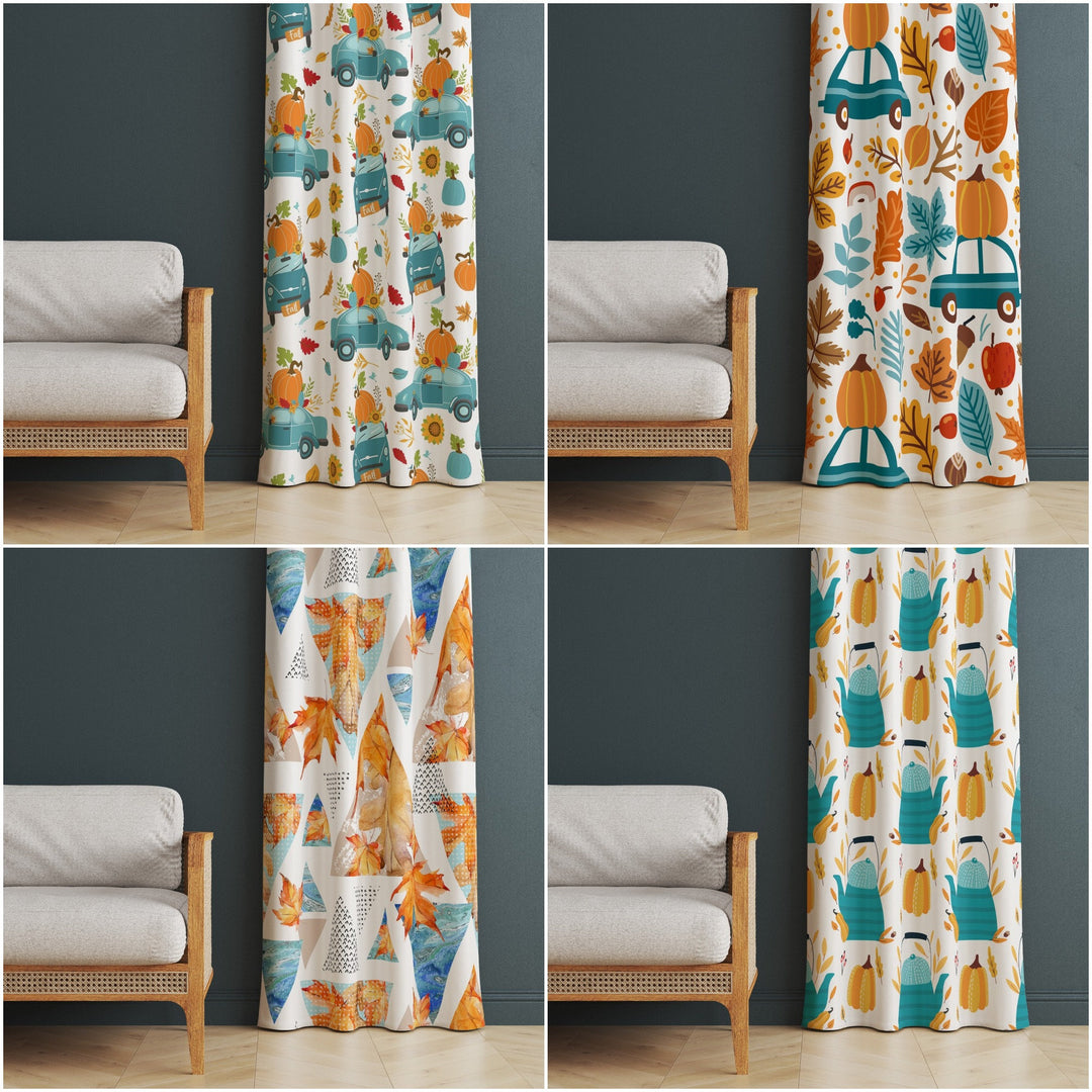 Fall Trend Curtain|Autumn Curtain|Thermal Insulated Window Treatment|Pumpkin Home Decor|Thanksgiving Window Decor|Car Print Curtain