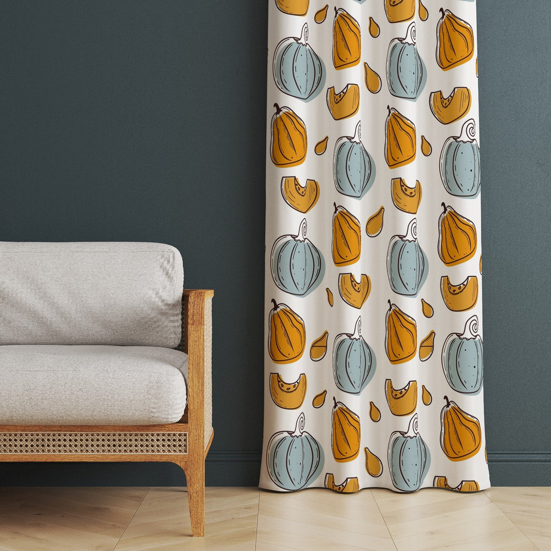 Pumpkin Print Curtain|Autumn Curtain|Thermal Insulated Window Treatment|Fall Home Decor|Thanksgiving Window Decor|Living Room Curtain