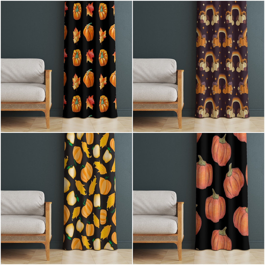 Pumpkin Curtain|Autumn Curtain|Thermal Insulated Window Treatment|Pumpkin Home Decor|Thanksgiving Window Decor|Fall Trend Curtain